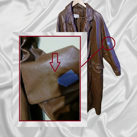 Vintage 80s Together Leather Double Breasted Maxi Trench Coat Brown Womens Sz 16 - Picture 5 of 8